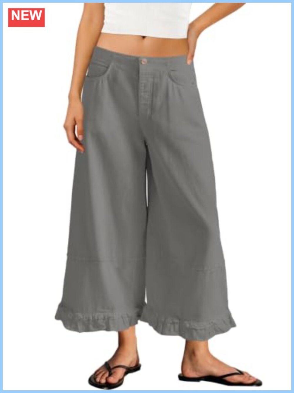 Wide Leg Cropped Jeans Ruffle Hem Raw Edge Mid Rise Capri